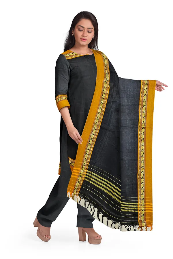 Black_100%_Pure_Narayanpeth_Cotton_Elephant_Border_Dress_Material