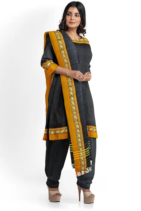 Black_100%_Pure_Narayanpeth_Cotton_Elephant_Border_Dress_Material