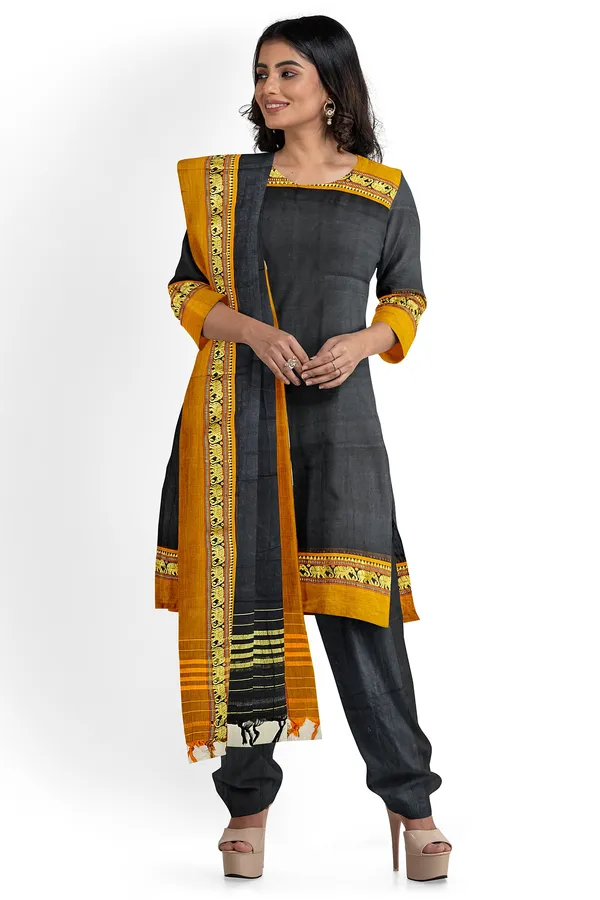 Black_100%_Pure_Narayanpeth_Cotton_Elephant_Border_Dress_Material