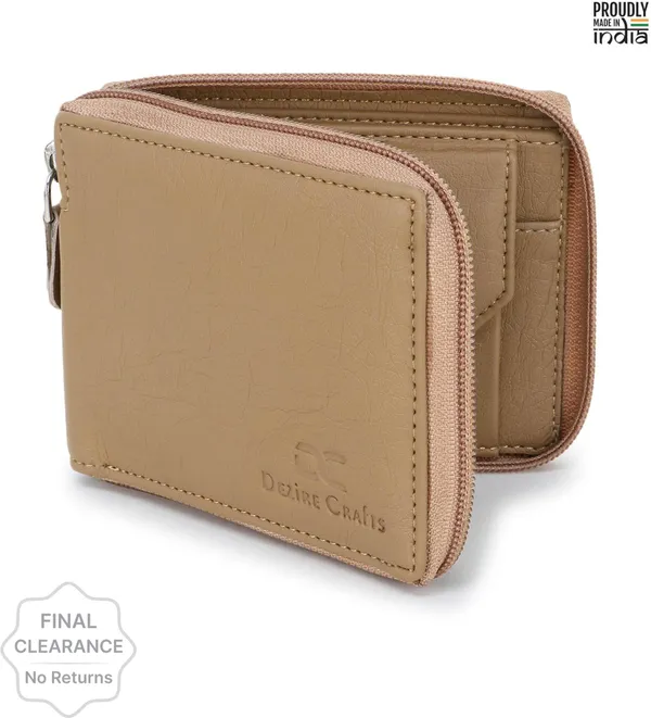 Beige_Travel_Formal_Artificial_Leather_Fabric_Round_Zip_Wallet_(7_Card_Slots)