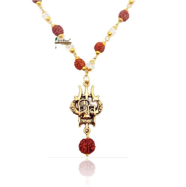 Lord_shiv_trishul_Locket/Pendant_with_natural_Panch_Mukhi_Rudraksha_and_sphatik_beads_in_Golden_Cap_Mala