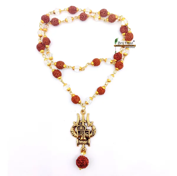 Lord_shiv_trishul_Locket/Pendant_with_natural_Panch_Mukhi_Rudraksha_and_sphatik_beads_in_Golden_Cap_Mala