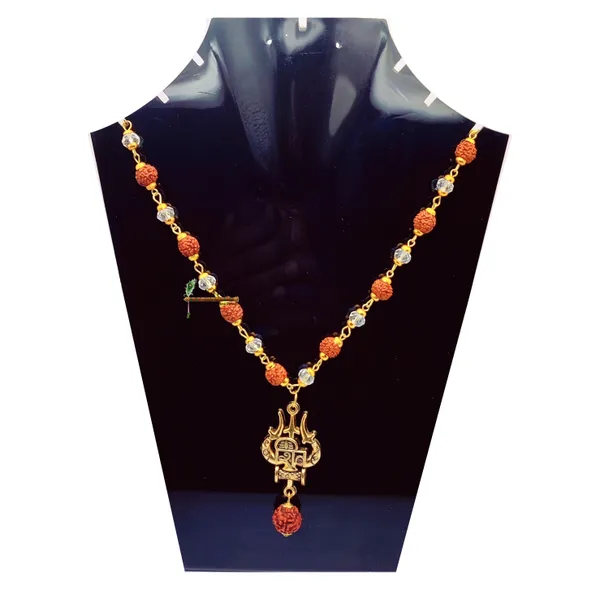 Lord_shiv_trishul_Locket/Pendant_with_natural_Panch_Mukhi_Rudraksha_and_sphatik_beads_in_Golden_Cap_Mala