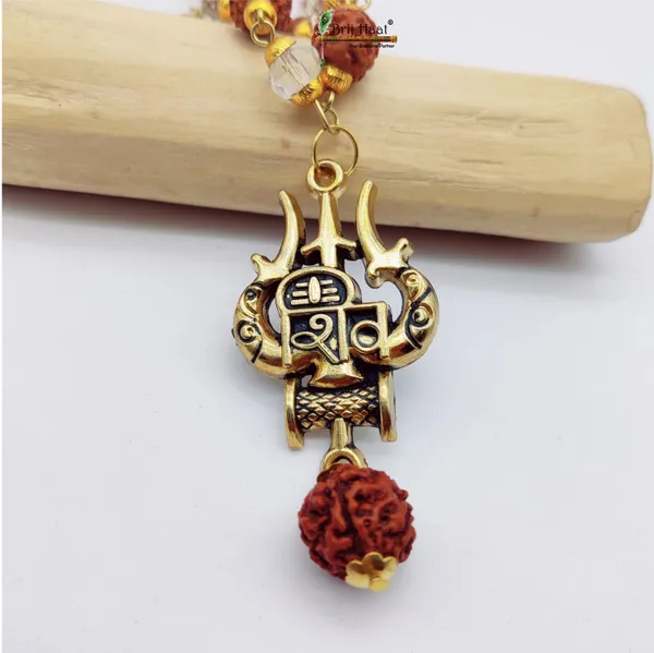 Lord_shiv_trishul_Locket/Pendant_with_natural_Panch_Mukhi_Rudraksha_and_sphatik_beads_in_Golden_Cap_Mala