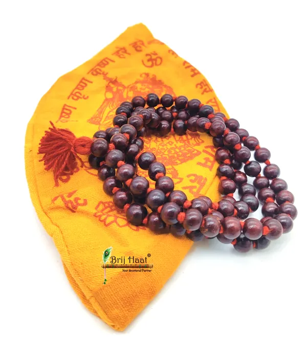 Lal_rakta_chandan_jaap_japa_mala_108+1_Beads_10mm_With_Cotton_Gaumukhi_bag_Jholi