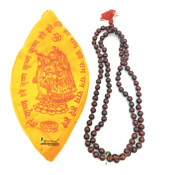 Lal_rakta_chandan_jaap_japa_mala_108+1_Beads_10mm_With_Cotton_Gaumukhi_bag_Jholi