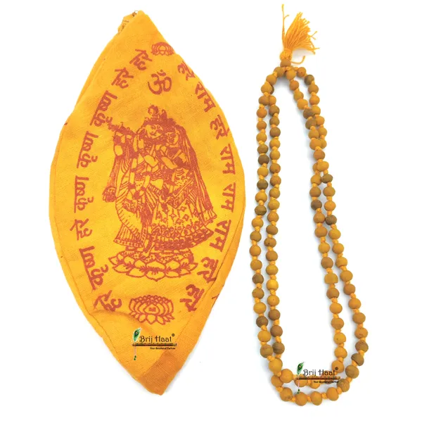 Haldi_jaap_japa_mala_108+1_Beads_With_Cotton_Gaumukhi_bag_Jholi
