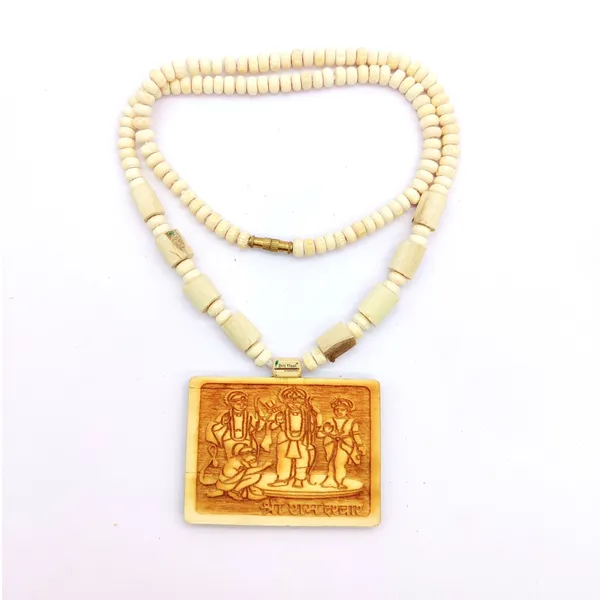 Wooden_Carving_Ram_darbar_Handmade_Locket/pendant_with_Tulsi_Kanthi_Mala