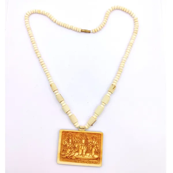 Wooden_Carving_Ram_darbar_Handmade_Locket/pendant_with_Tulsi_Kanthi_Mala