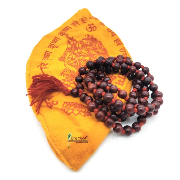Lal_rakta_chandan_jaap_japa_mala_108+1_Beads_8mm_With_Cotton_Gaumukhi_bag_Jholi