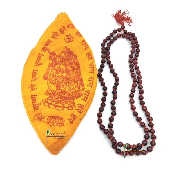 Lal_rakta_chandan_jaap_japa_mala_108+1_Beads_8mm_With_Cotton_Gaumukhi_bag_Jholi