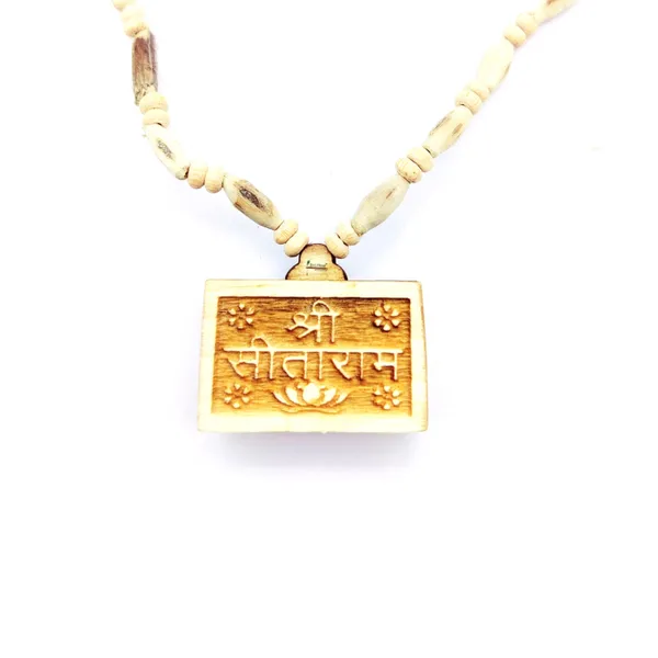 Wooden_Carving_Sita_ram_Handmade_Locket/pendant_with_Tulsi_Kanthi_Mala