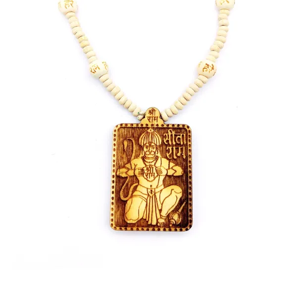 Wooden_Carving_Hanuman_ji_Shree_bageshwar_Balaji_dham_Handmade_Locket/pendant_with_wood_Ram_Mala