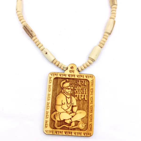 Wooden_Carving_Hanuman_ji_Shree_bageshwar_Balaji_dham_sita_ram_Handmade_Locket/pendant_with_Tulsi_Mala