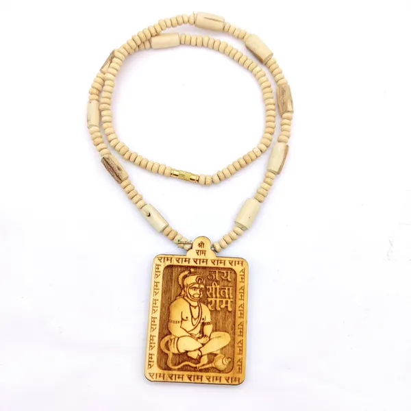 Wooden_Carving_Hanuman_ji_Shree_bageshwar_Balaji_dham_sita_ram_Handmade_Locket/pendant_with_Tulsi_Mala