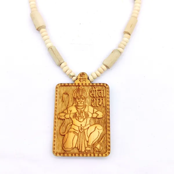 Wooden_Carving_Hanuman_ji_sita_ram_Handmade_Locket/pendant_with_Tulsi_Mala