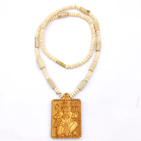 Wooden_Carving_Hanuman_ji_sita_ram_Handmade_Locket/pendant_with_Tulsi_Mala