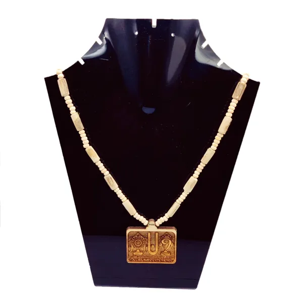 Wooden_Carving_Shrimannarayan_Tirupati_Balaji_Shankh_Chakra_Namah_Handmade_Locket/pendant_with_Tulsi_Mala