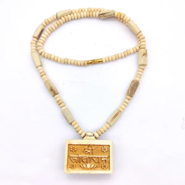 Wooden_Carving_Sita_ram_Handmade_Bhaktmal_Locket/pendant_with_Tulsi_Mala