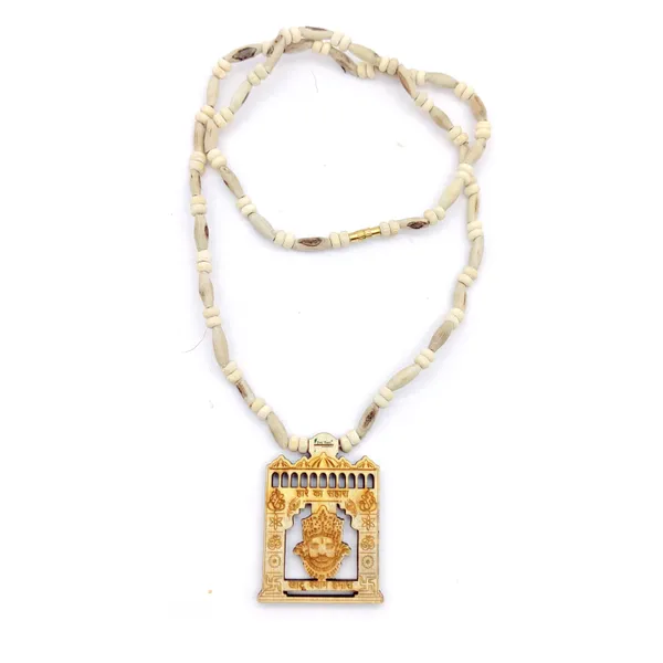 Wooden_Carving_Hare_ka_sahara_khatu_shyam_Handmade_Locket/pendant_with_Tulsi_Kanthi_Mala
