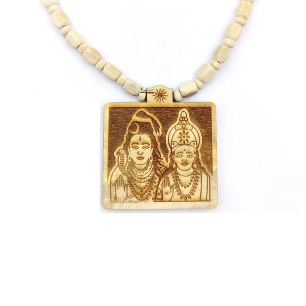 Wooden_Carving_Shiv_and_parvati_Handmade_Locket/pendant_with_wood_and_tulsi_Mala
