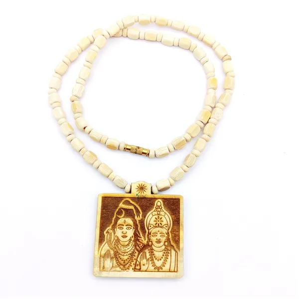 Wooden_Carving_Shiv_and_parvati_Handmade_Locket/pendant_with_wood_and_tulsi_Mala