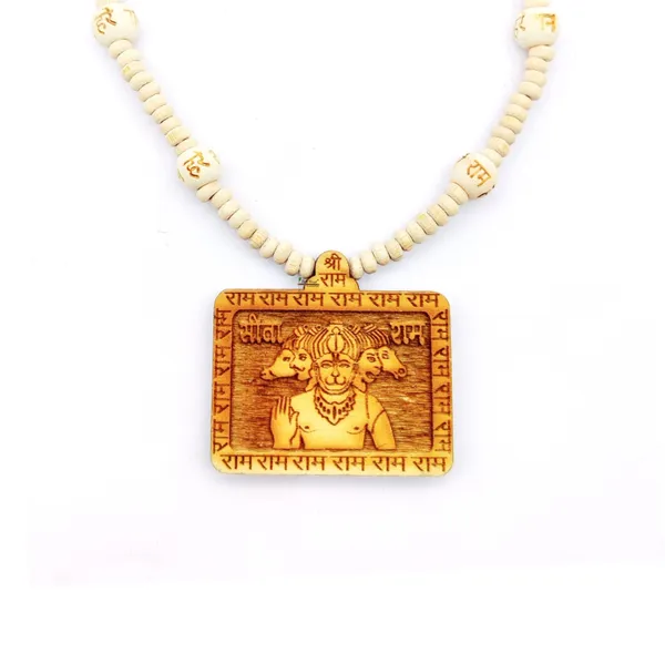 Wooden_Carving_Panchmukhi_Hanuman_ji_Handmade_Locket/pendant_with_wood_ram_Mala