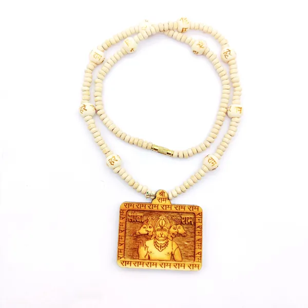 Wooden_Carving_Panchmukhi_Hanuman_ji_Handmade_Locket/pendant_with_wood_ram_Mala