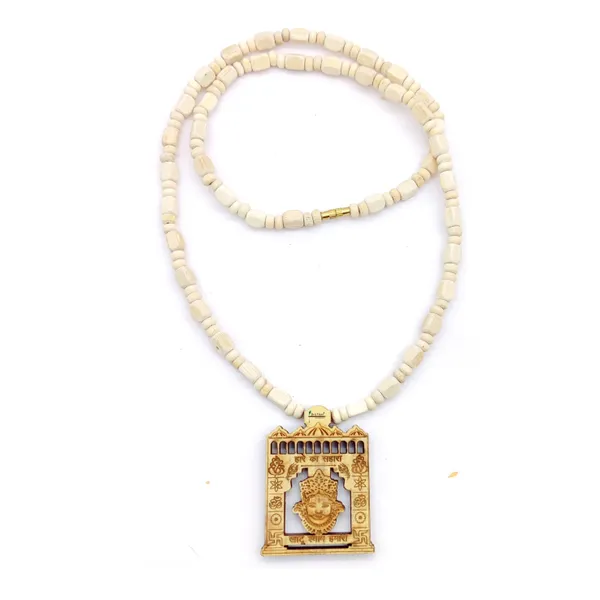 Wooden_Carving_Hare_ka_sahara_khatu_shyam_hamara_ji_Handmade_Locket/pendant_with_wood_and_tulsi_Mala