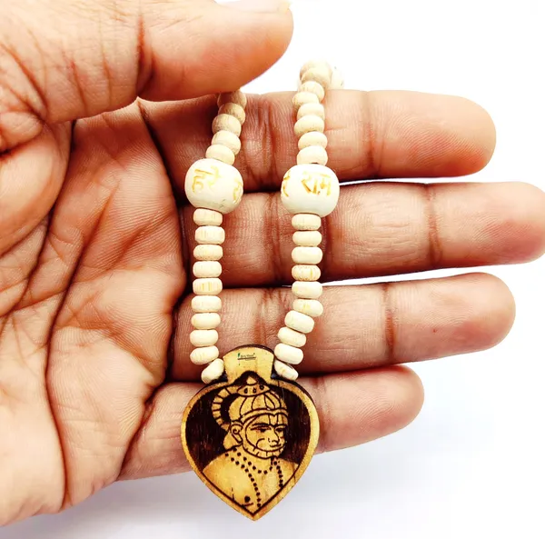 Wooden_Carving_Hanuman_ji_Shree_bageshwar_Balaji_dham_sita_ram_Handmade_Locket/pendant_with_wood_Kanthi_Mala