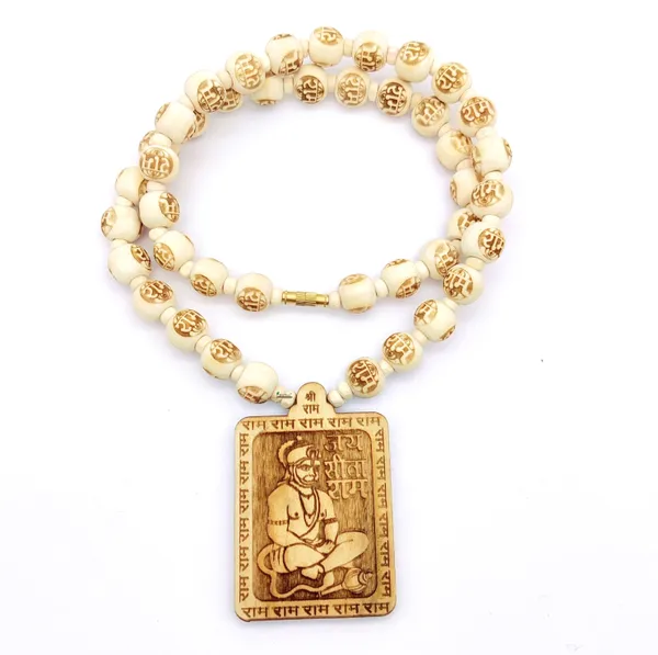 Wooden_Carving_Hanuman_ji_Shree_bageshwar_Balaji_dham_sita_ram_Handmade_Locket/pendant_with_ram_carving_and_tulsi_beads_Mala