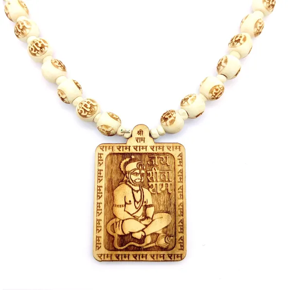 Wooden_Carving_Hanuman_ji_Shree_bageshwar_Balaji_dham_sita_ram_Handmade_Locket/pendant_with_ram_carving_and_tulsi_beads_Mala
