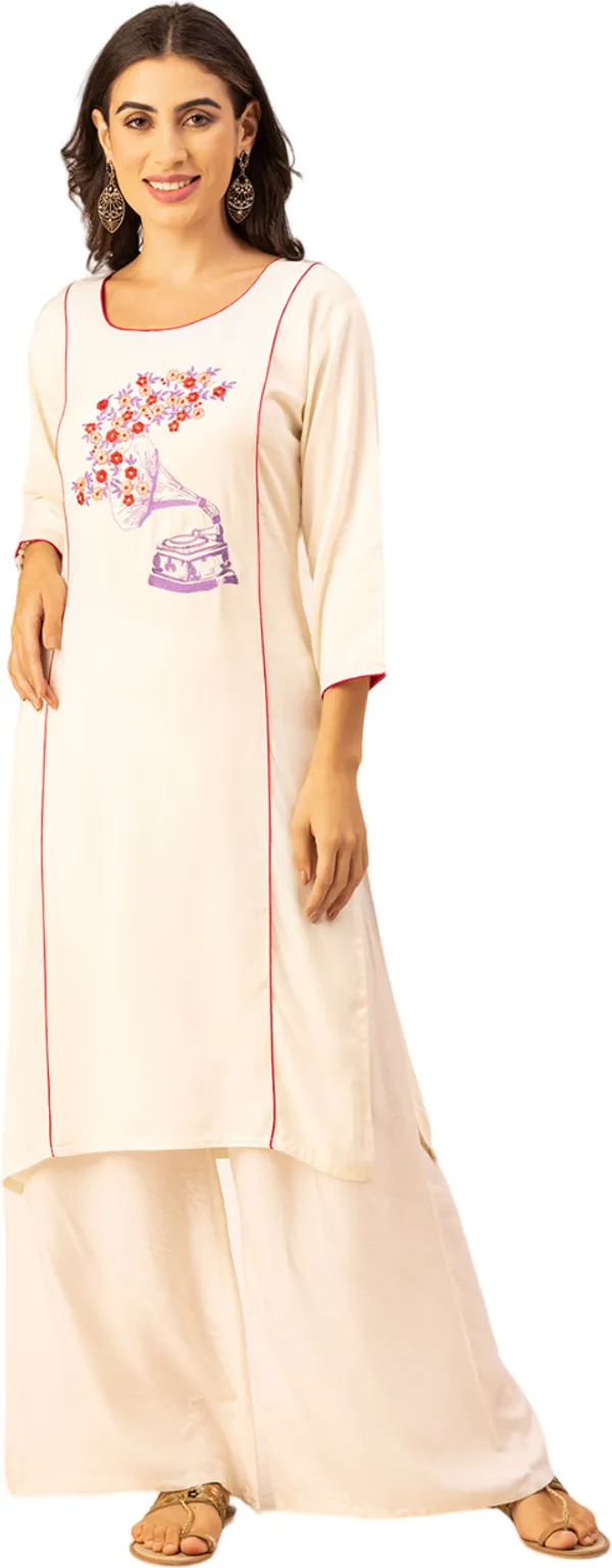 Off_White_Rayon_Women_Kurta,_Stylish_Embroidery_Work