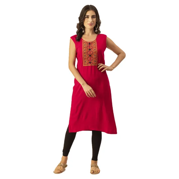 Magenta_Rayon_Women_Kurta,_Colourful_Embroidery_Work