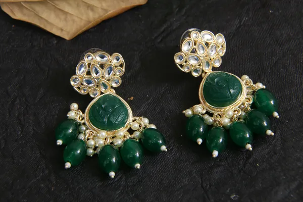 Kundan_Earrings,_Dangler_Earrings_for_Women_-01_Pair_-_Emerald_Green