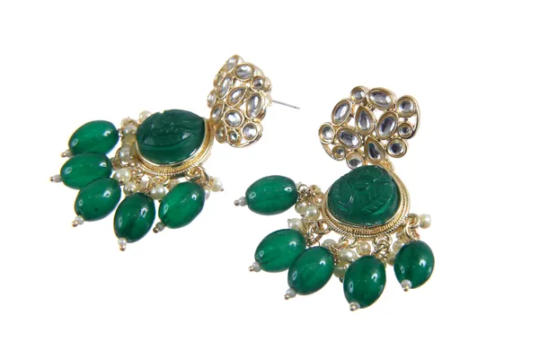 Kundan_Earrings,_Dangler_Earrings_for_Women_-01_Pair_-_Emerald_Green