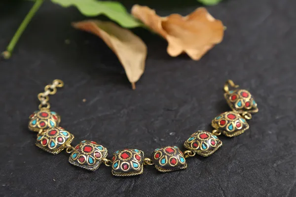 Antique_Golden_Tibetan_Bracelet,_Tibetan_jewellery_for_Women_-01_Piece_-_Multi_Color