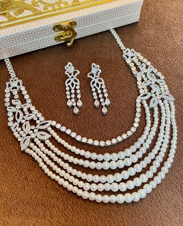 Silver_Plated_Pearls_Zircon_Kundan_Necklace_set_with_Earrings_-01_Set_-_Silver