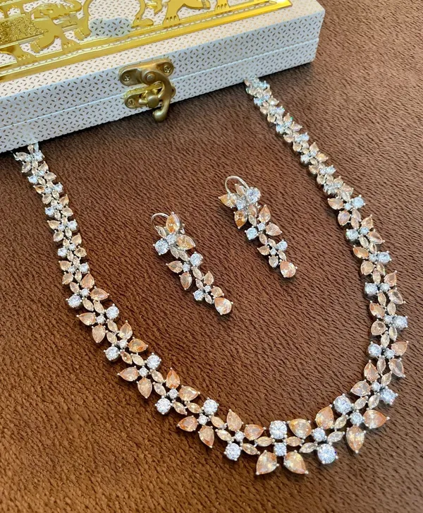 Necklace_with_Earrings_studded_with_Semi_Precious_Stones_for_Women_-01_Piece_-_Peach