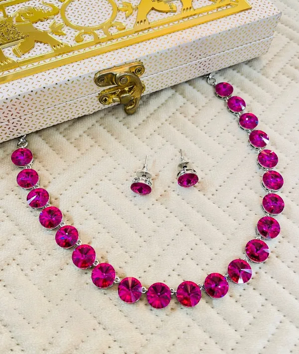 Silver_Plated_Rhinestone_Necklace_with_Earrings_-01_Set_-_Fuchsia