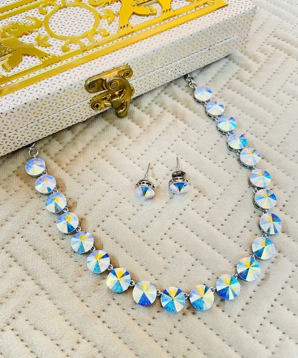 Silver_Plated_Rhinestone_Necklace_with_Earrings_-01_Set_-_Multi_Color