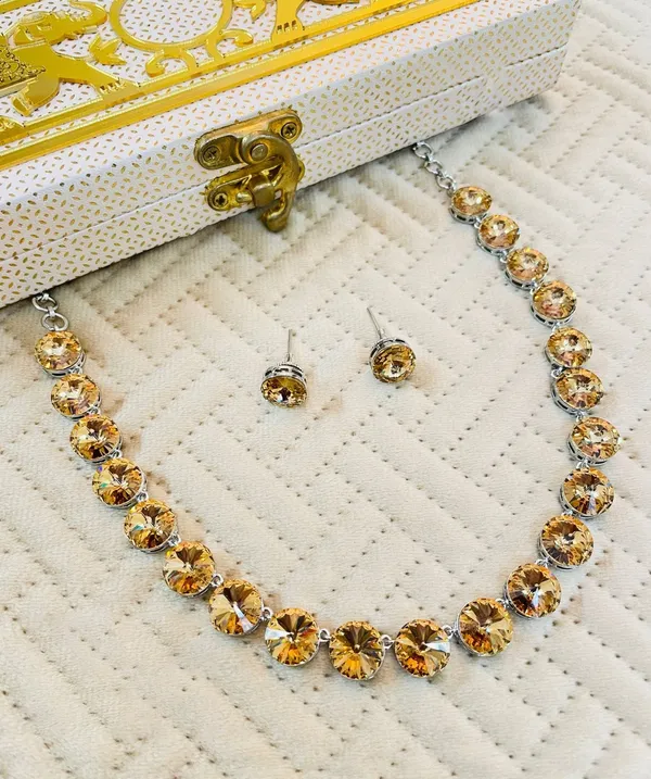 Silver_Plated_Rhinestone_Necklace_with_Earrings_-01_Set_-_Yellow_Sapphire