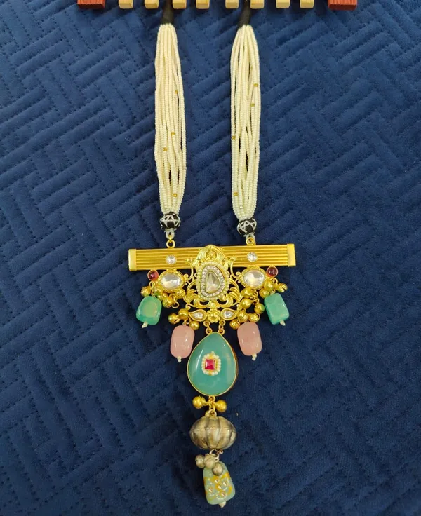 Necklace_studded_with_Semi_Precious_Stones_for_Women_-01_Piece_-_Sea_Green