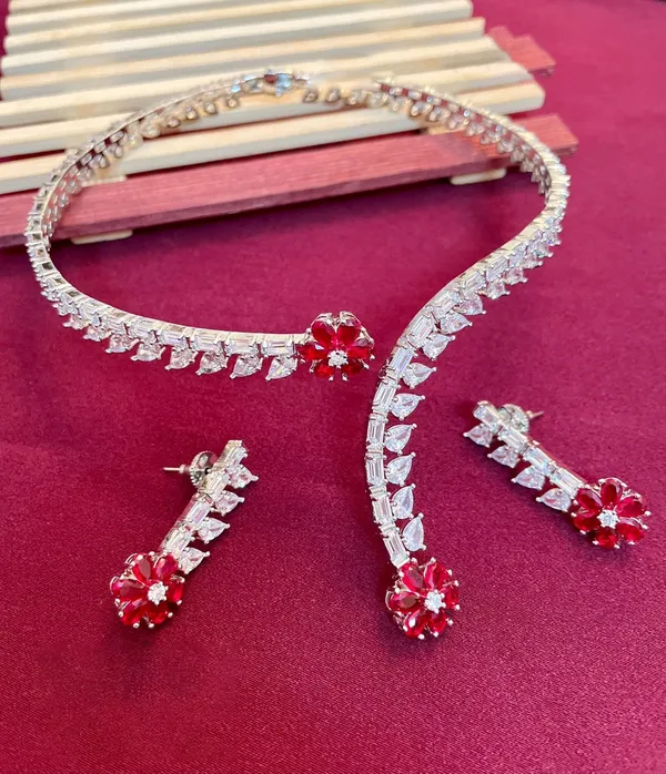 AD_Necklace_with_Earrings_studded_with_Semi_Precious_Stones_for_Women_-01_Set_-_Ruby_Red
