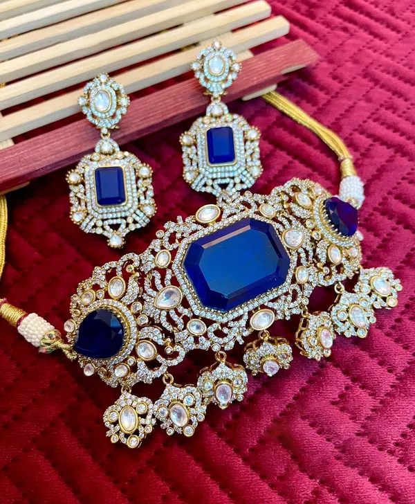 Doublet_Zircon_Choker_Necklace_with_Earrings_-01_Set_-_Blue_Sapphire