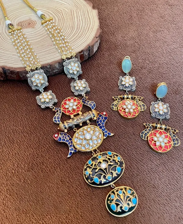 Handmade_Kundan_Necklace_with_Earrings__-01_Set_-_Multi_Color