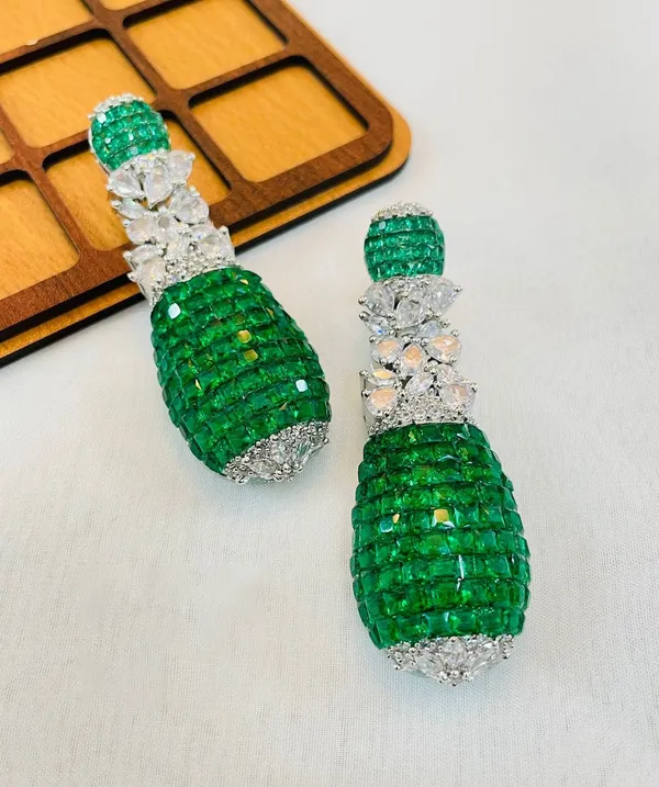 Zircon_Earrings_studded_with_Semi_Precious_Stones_-01_Set_-_Emerald_Green