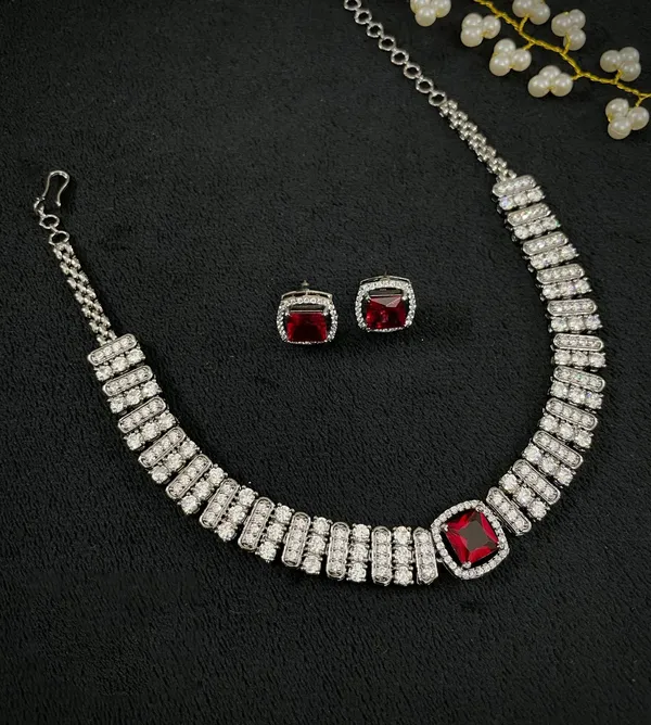 Zircon_Necklace_with_Earrings_studded_with_Semi_Precious_Stones_-01_Set_-_Ruby_Red
