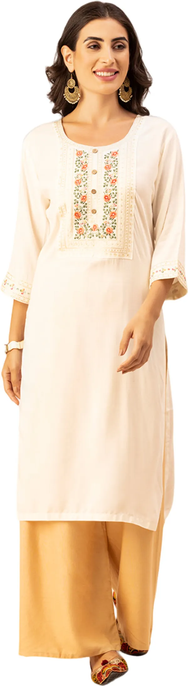Off_White_Rayon_Women_Kurta,_Exquisite_Floral_Embroidery_Work