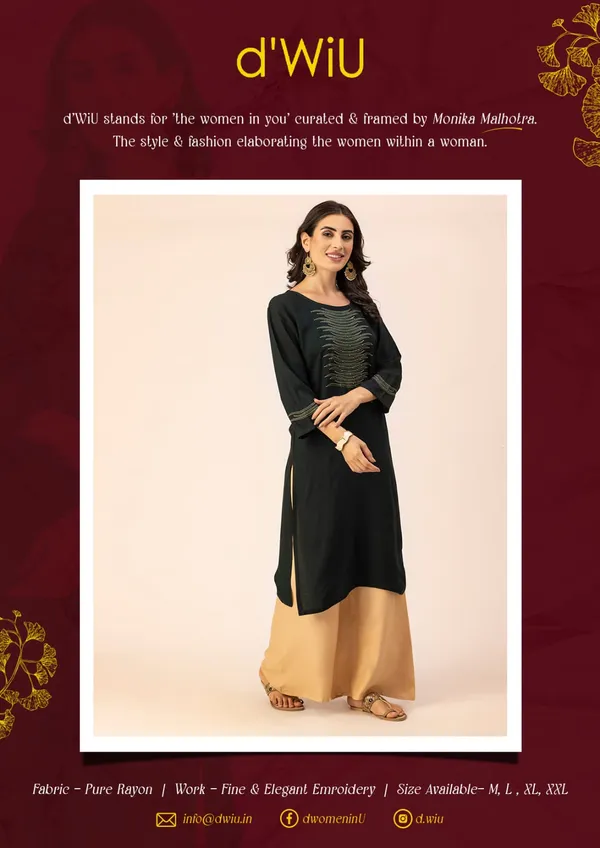 Dark_Green_Rayon_Women_Kurta,_Stylish_Embroidery_&_Pearl_Hand_work